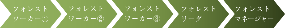 フォレストワーカー①→フォレストワーカー②→フォレストワーカー③→フォレストリーダ→フォレストマネージャー